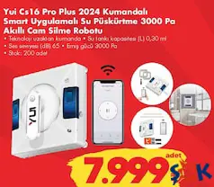 YUİ CS16 PRO PLUS 2024 KUMANDALI AKILLI CAM SİLME ROBOTU